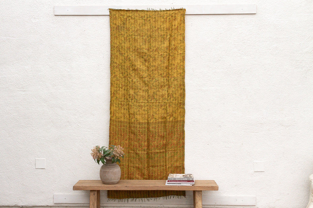 Mustard Gold Silk Kantha Reversible Throw