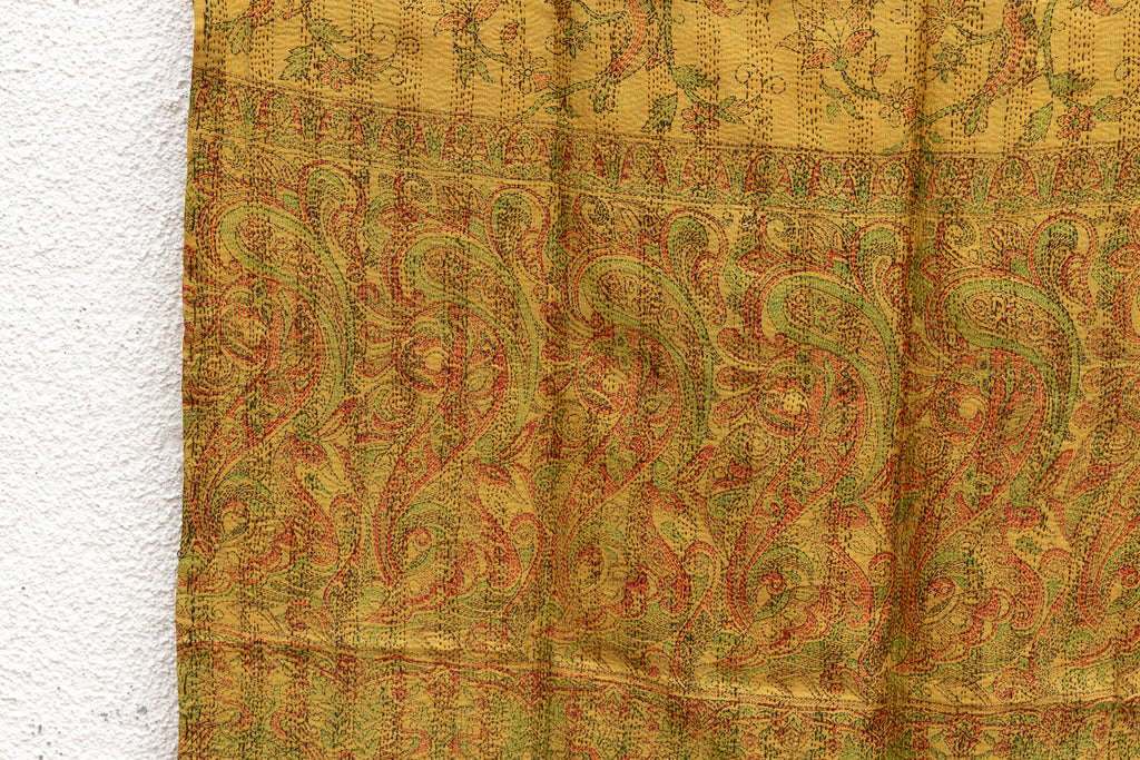 Mustard Gold Silk Kantha Reversible Throw