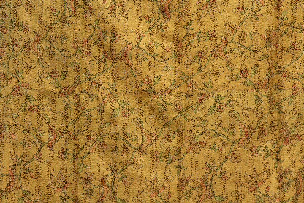 Mustard Gold Silk Kantha Reversible Throw