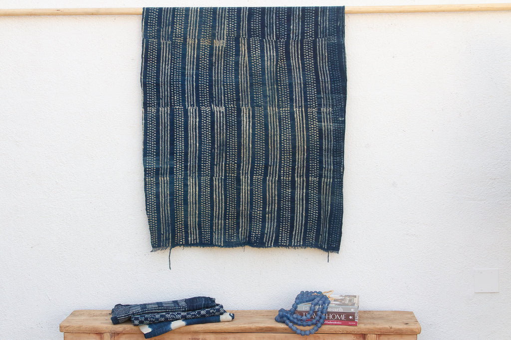 Linear Rhythms Indigo Mud Cloth Throw