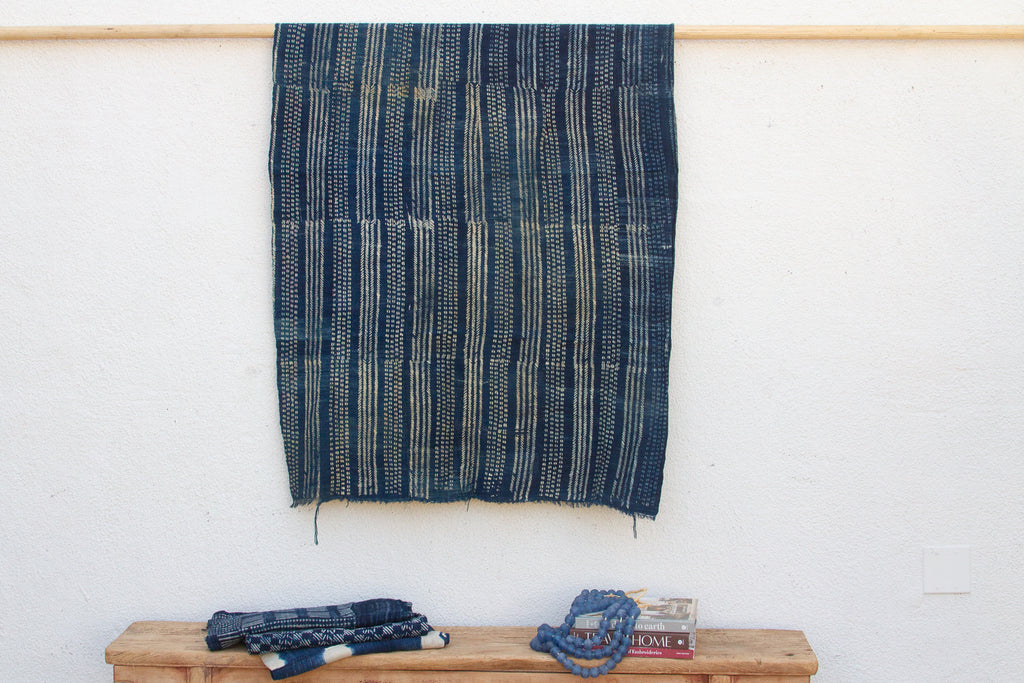 Linear Rhythms Indigo Mud Cloth Throw