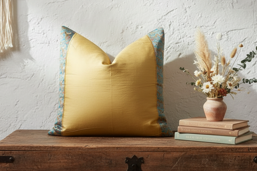 Ochre Festive Silk Euro Pillow Cover