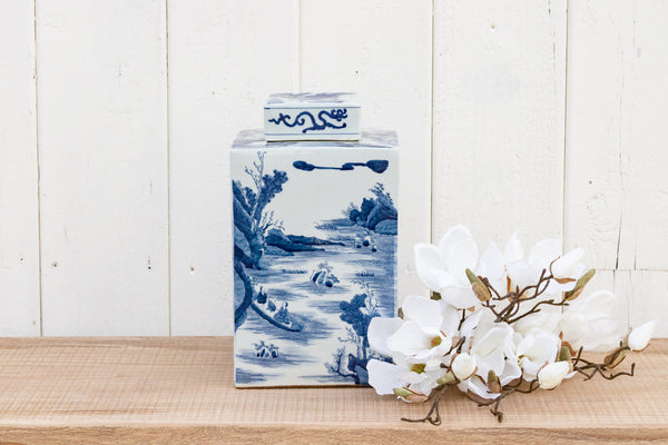 Vintage Chinoiserie Blue & White Tea Container