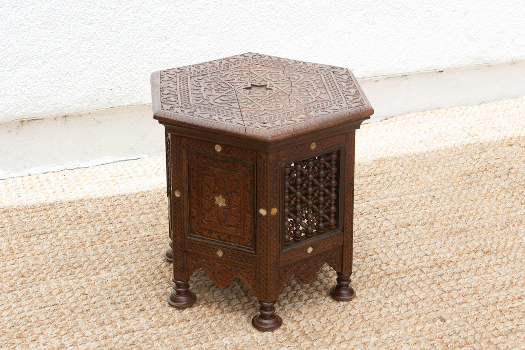 Antique Damascus Carved Octagonal Inlay End Table