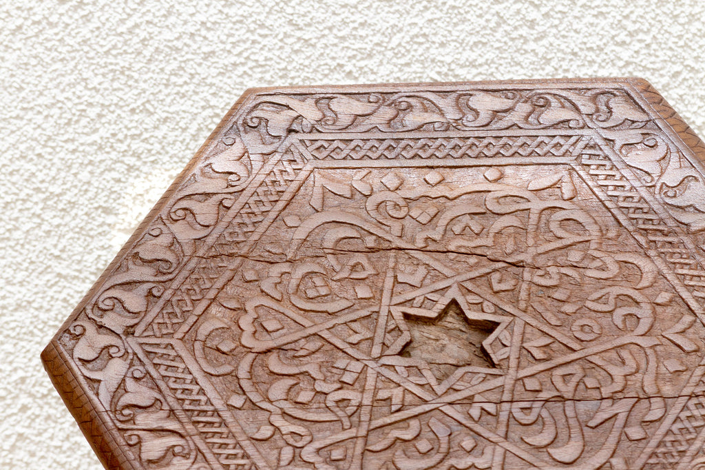 Antique Damascus Carved Octagonal Inlay End Table