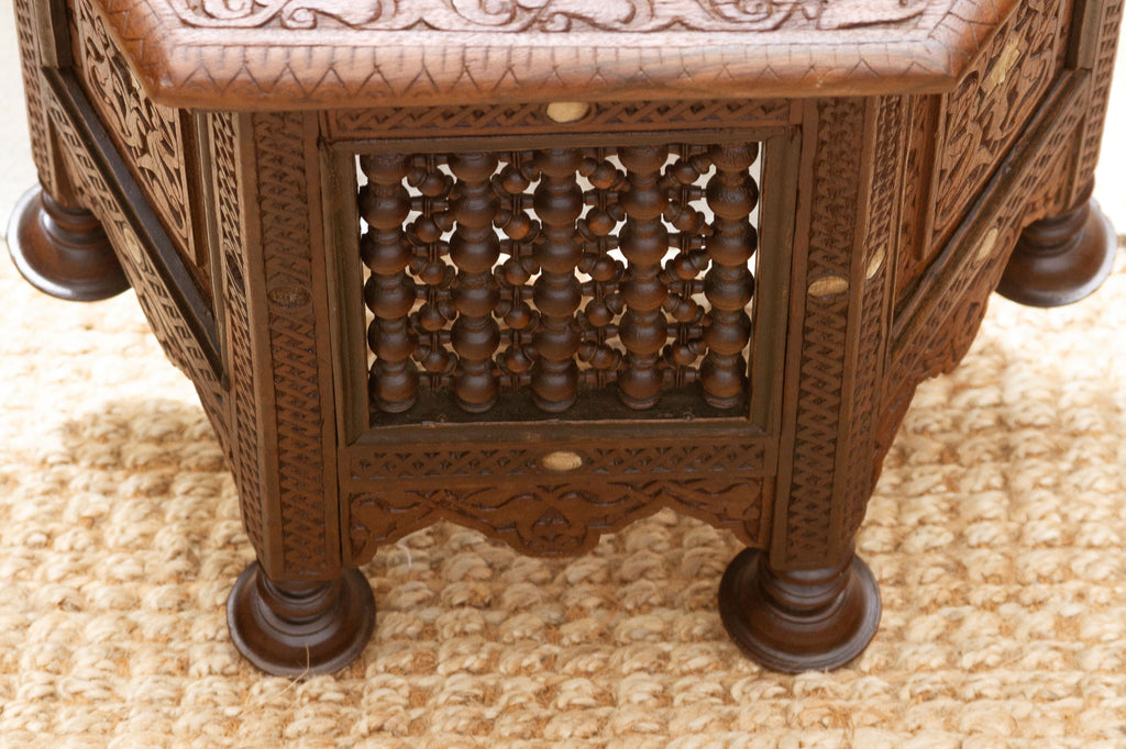 Antique Damascus Carved Octagonal Inlay End Table