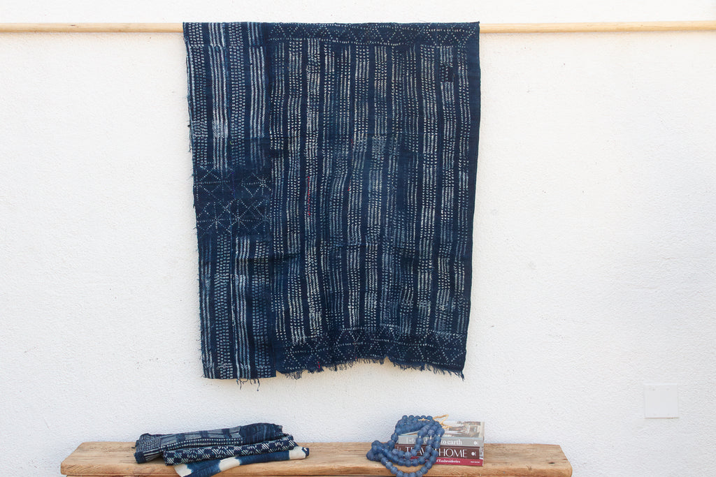 Midnight Grid Indigo Mud Cloth Throw