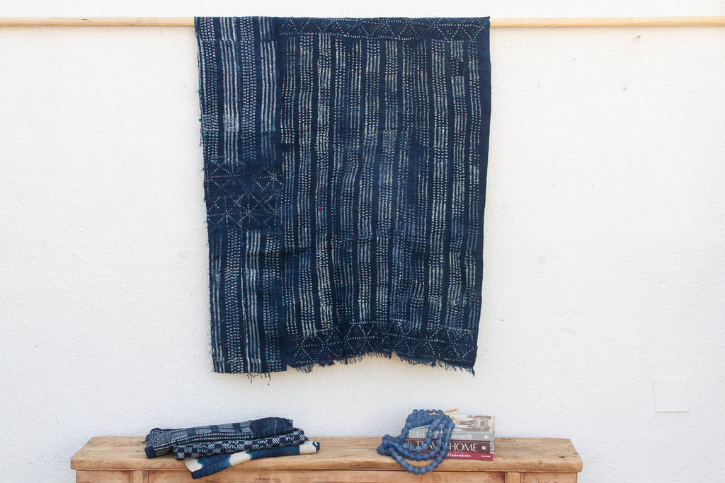 Midnight Grid Indigo Mud Cloth Throw