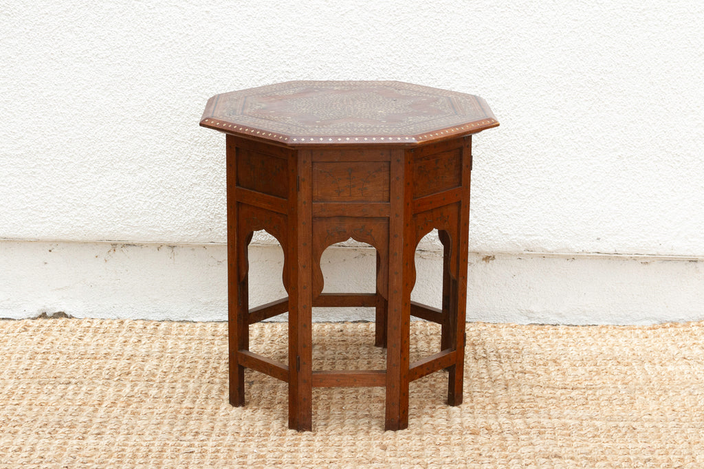 Antique Brass & Copper Inlay End Table