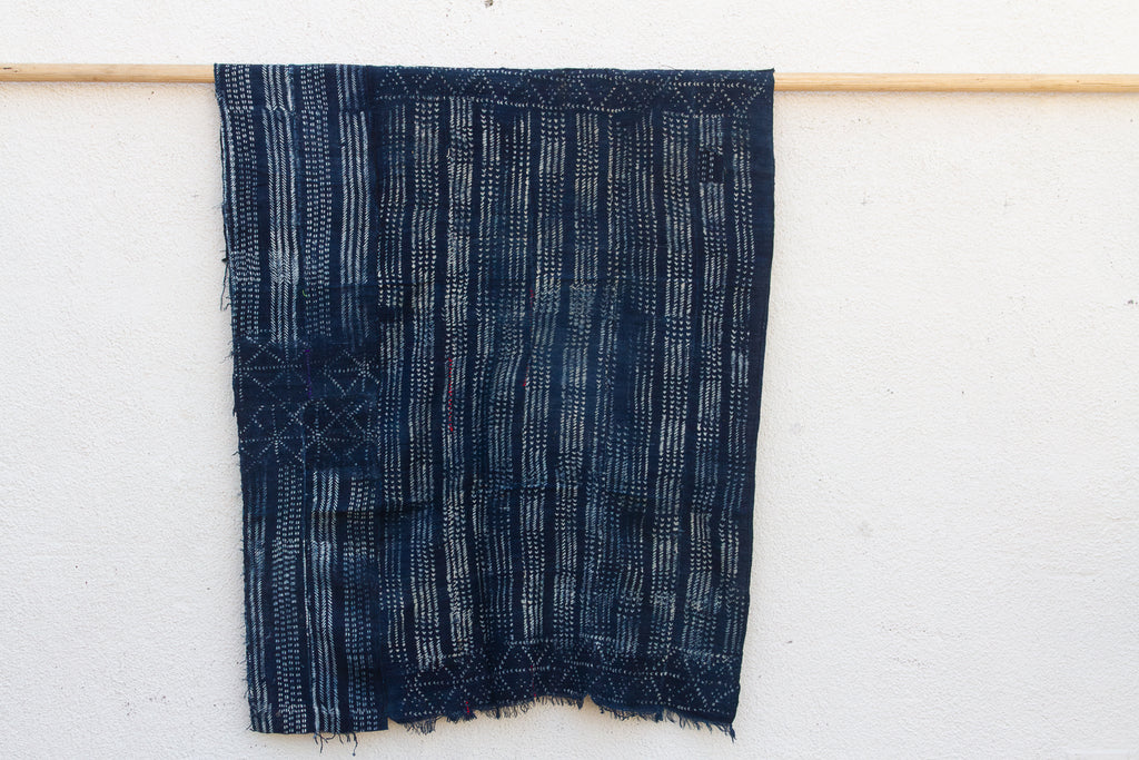 Midnight Grid Indigo Mud Cloth Throw
