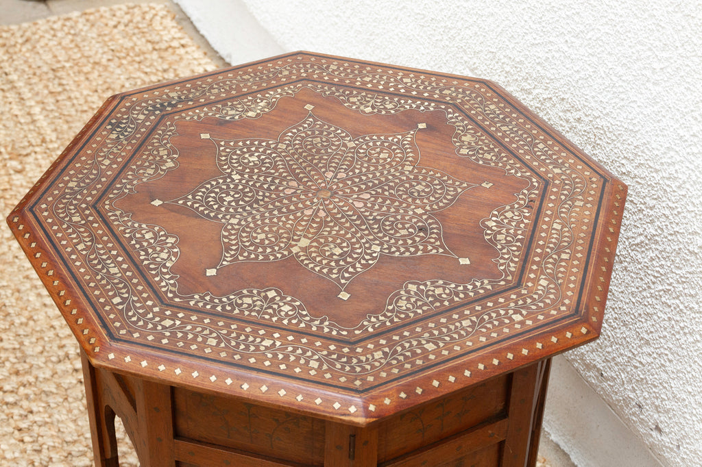 Antique Brass & Copper Inlay End Table