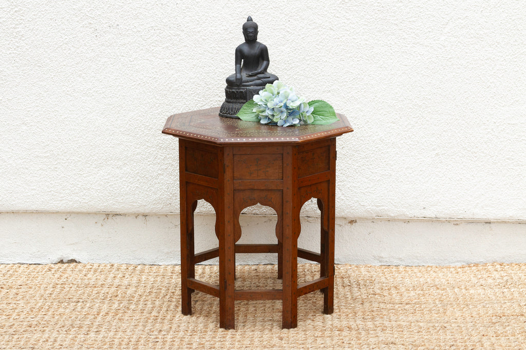 Antique Brass & Copper Inlay End Table
