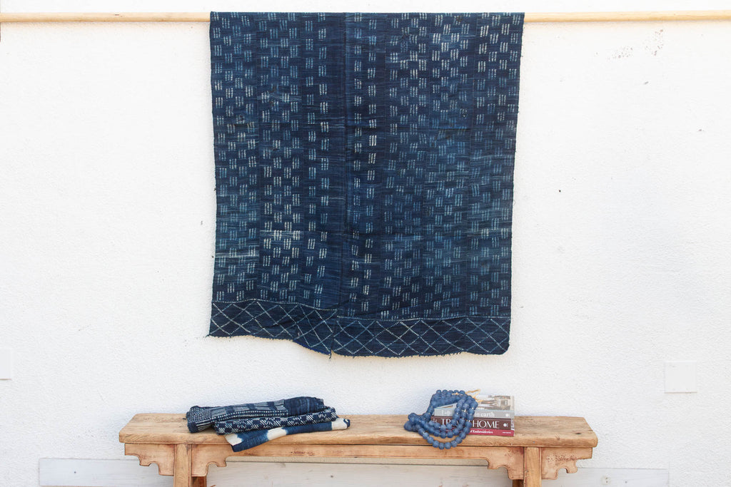 Ticking Pattern Indigo Mud Cloth Throw