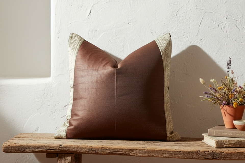 Mocha Festive Silk Euro Pillow Cover