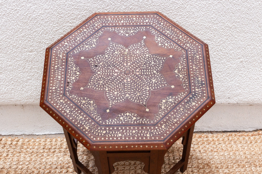 Antique Brass & Copper Inlay End Table