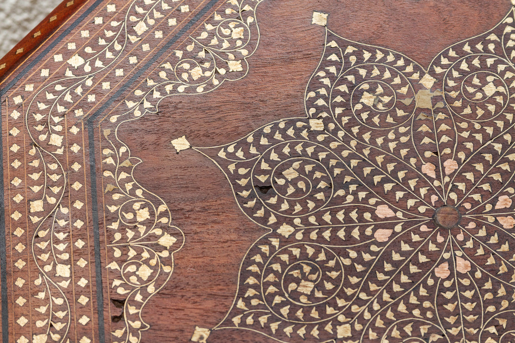 Antique Brass & Copper Inlay End Table