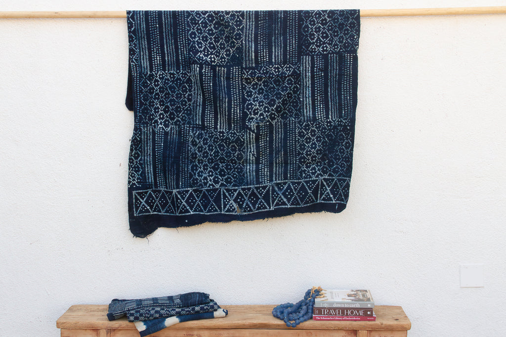 Diamond Lattice Indigo Mud Cloth Throw