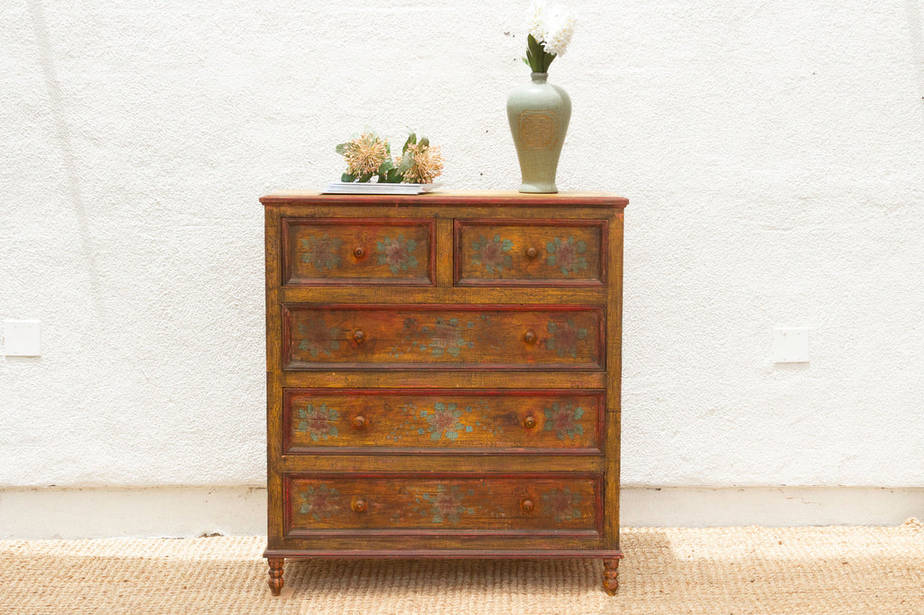 Marigold Bloom, Vintage Indian Chest of Drawers