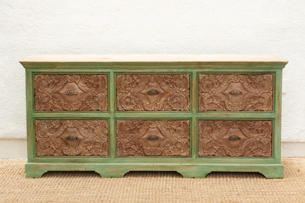 Long Verandah Carved & Painted Rustic Dresser