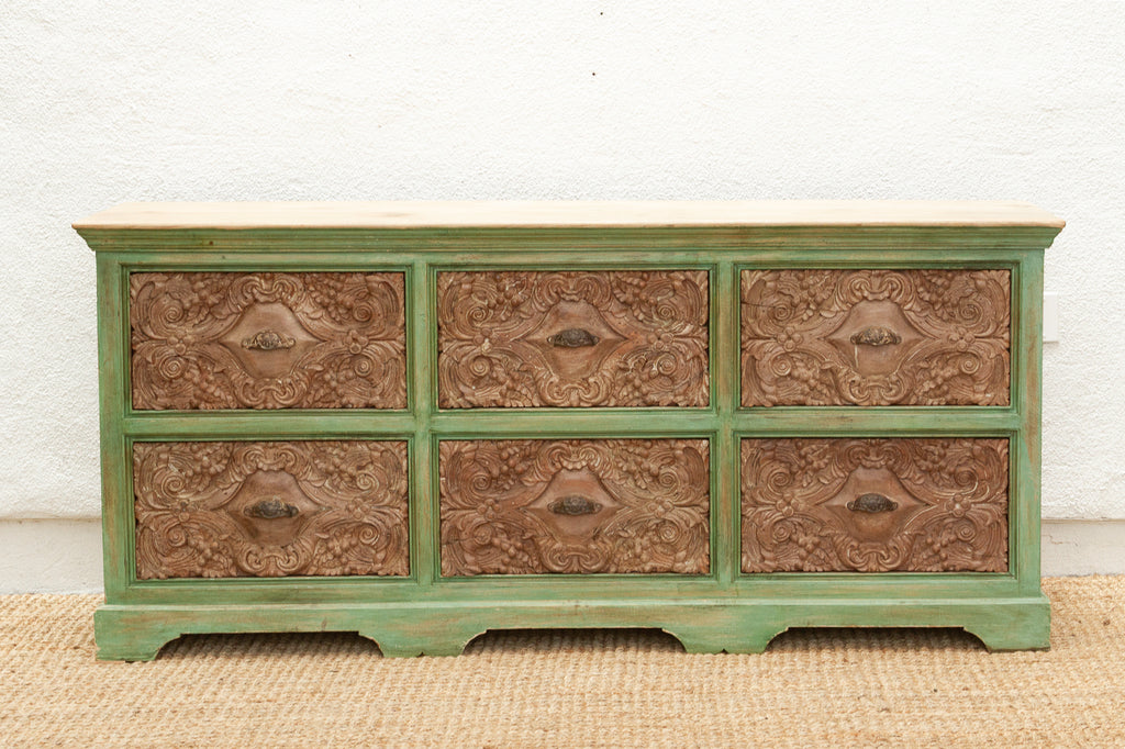Long Verandah Carved & Painted Rustic Dresser