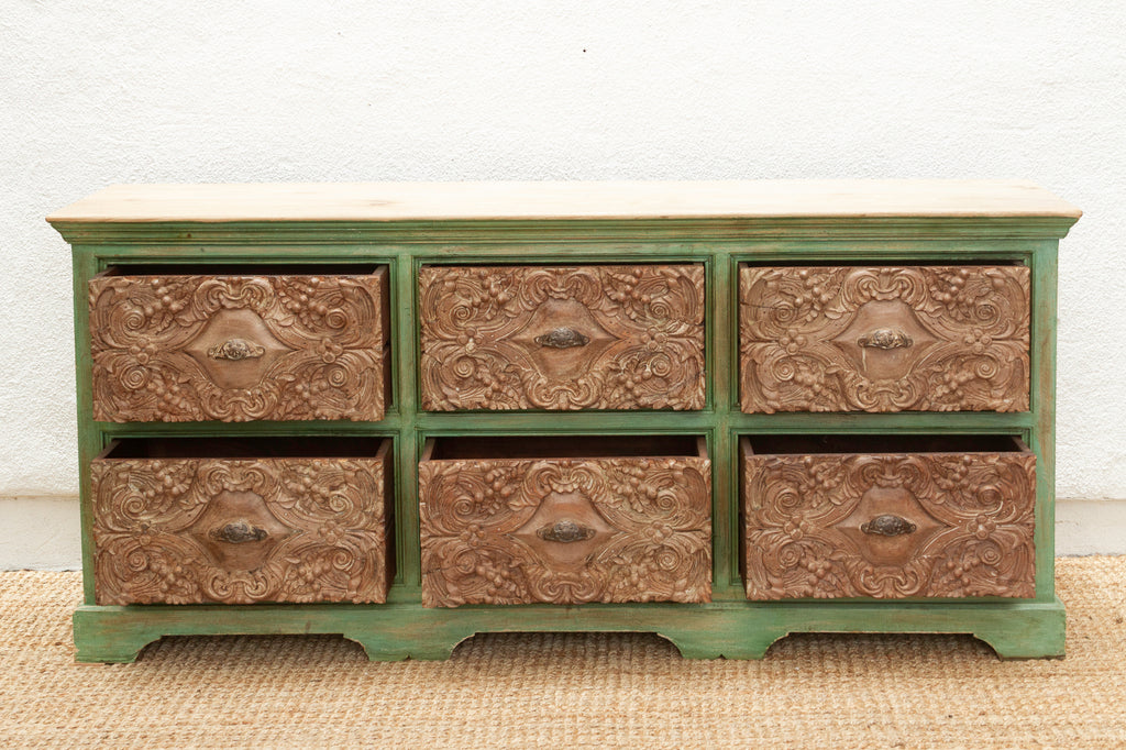 Long Verandah Carved & Painted Rustic Dresser