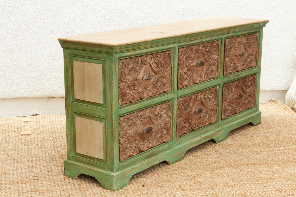 Long Verandah Carved & Painted Rustic Dresser