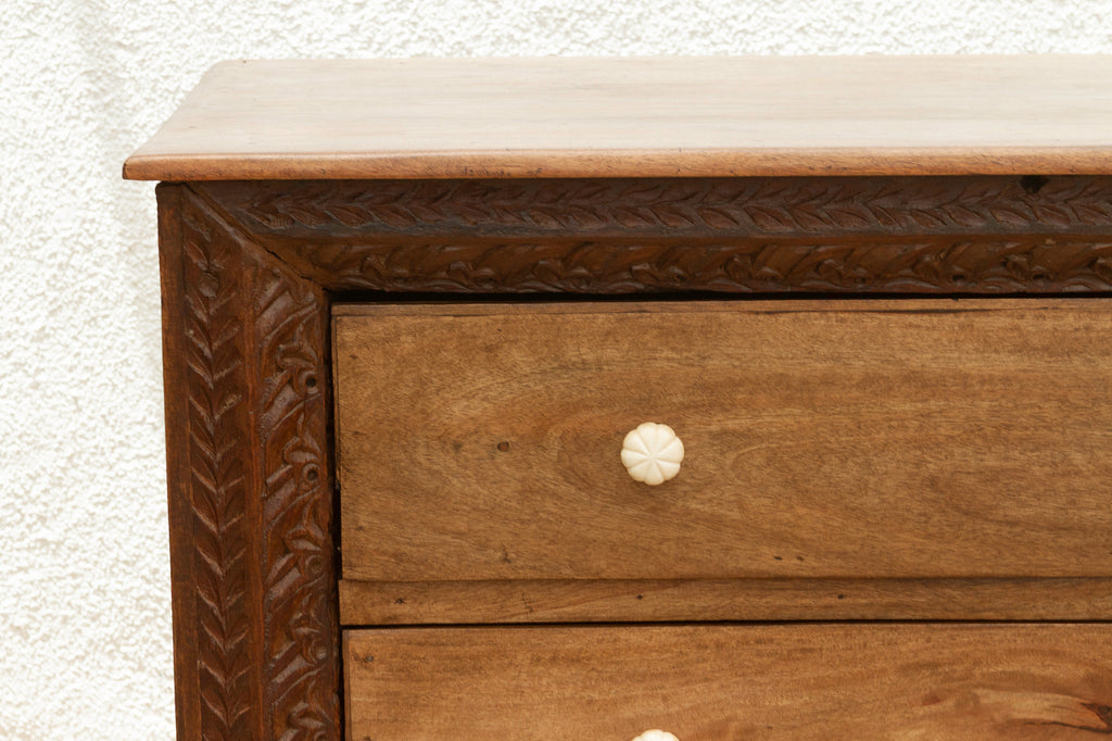 Long Rustic Dresser with Architectural Carving & Floral Knobs