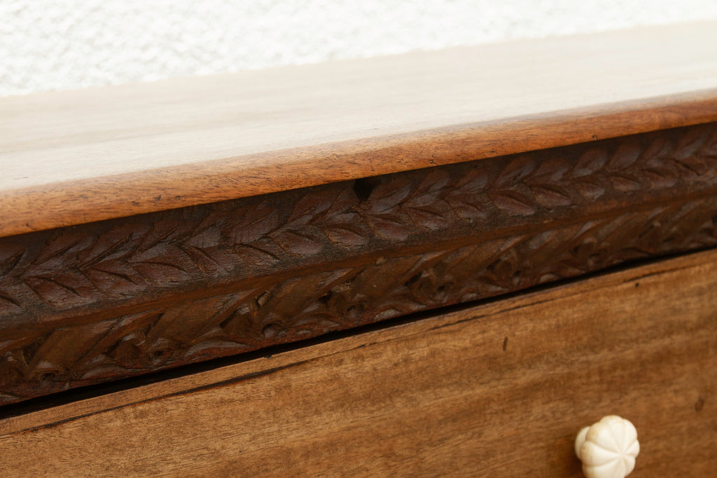 Long Rustic Dresser with Architectural Carving & Floral Knobs