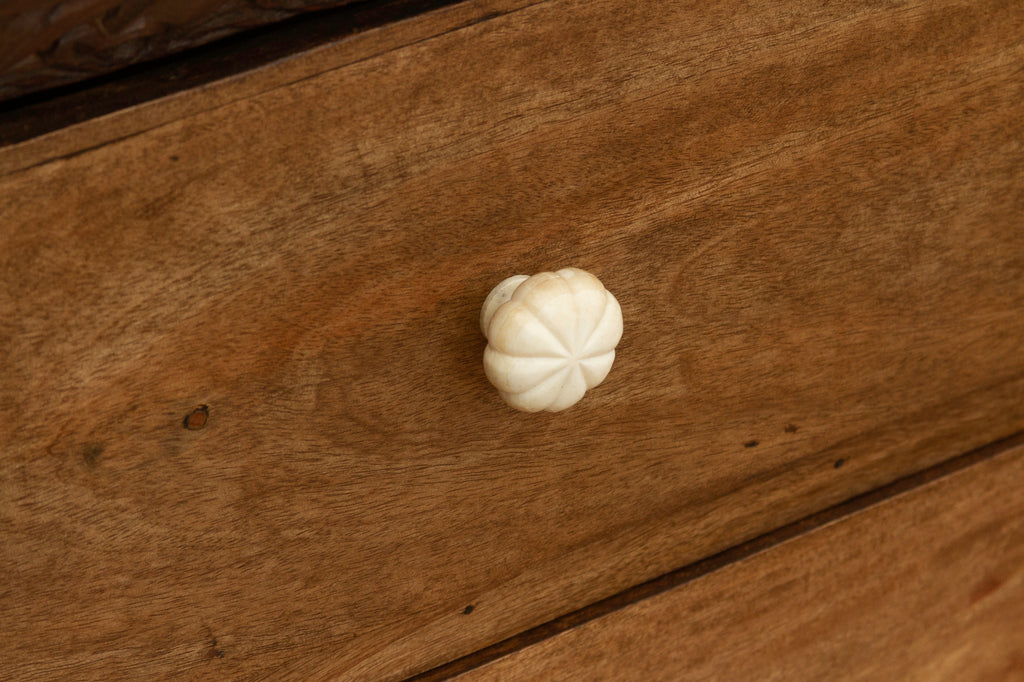 Long Rustic Dresser with Architectural Carving & Floral Knobs