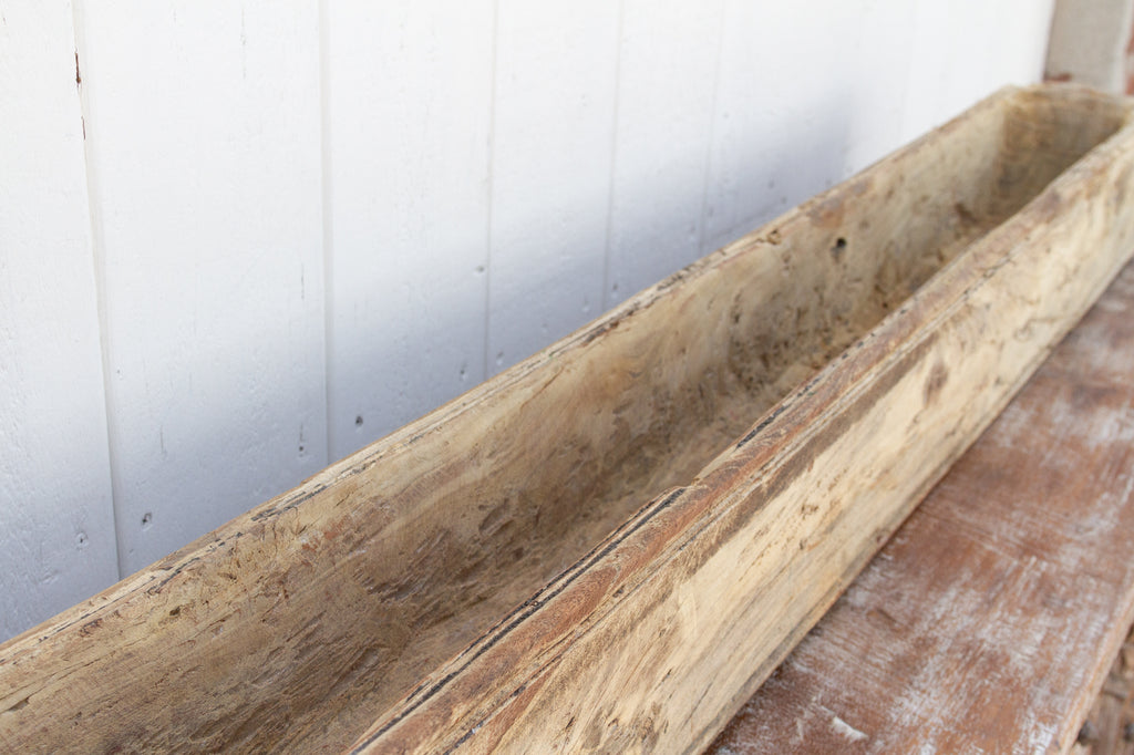 5' Long Carved Teak Log Planter