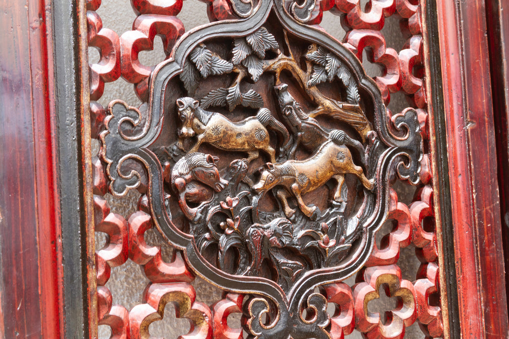 Dragon's Gaze Pair of Early 20th Century Chinese Lattice Door Panels (Trade)