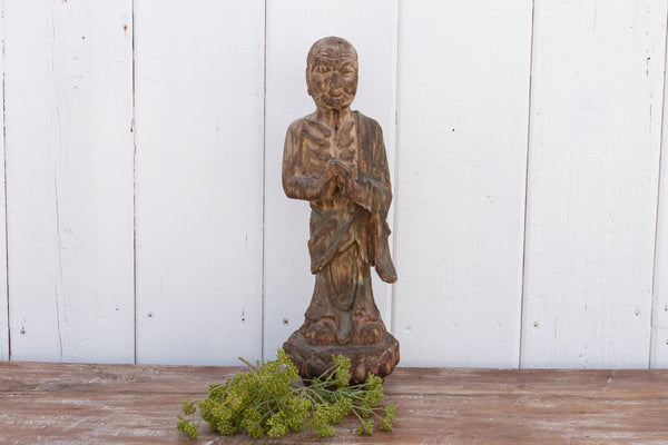 Carved Wood Antique Lohan Figure