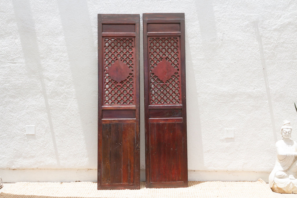 Dragon's Gaze Pair of Early 20th Century Chinese Lattice Door Panels (Trade)