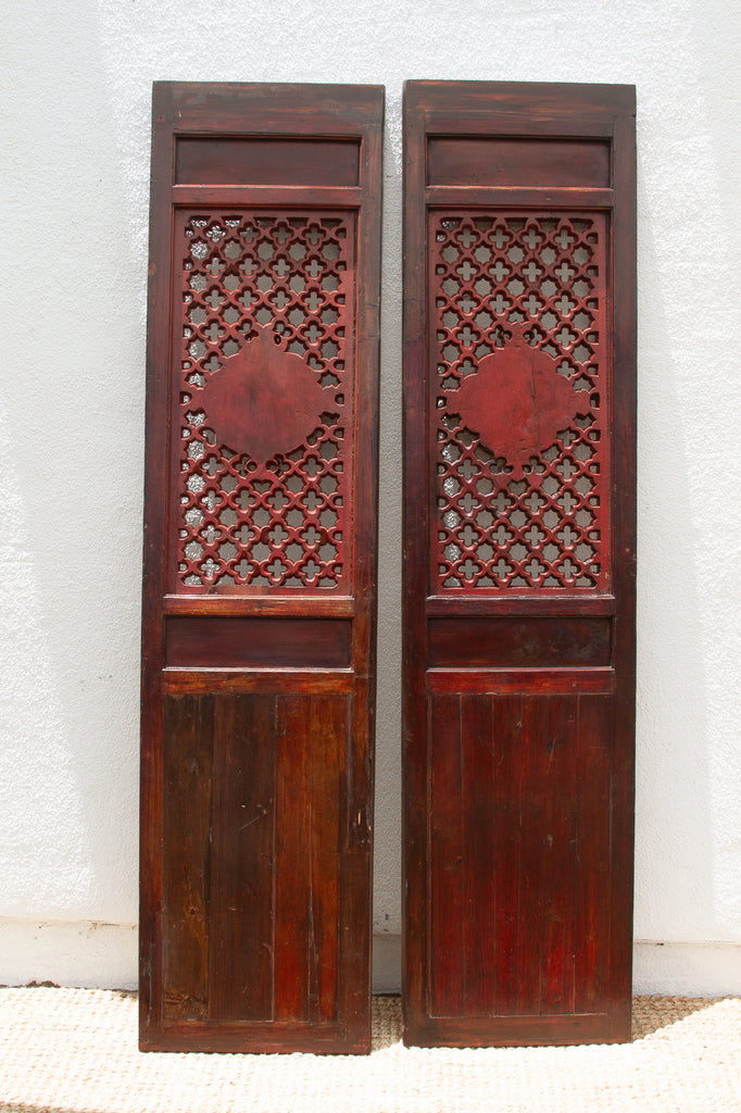 Dragon's Gaze Pair of Early 20th Century Chinese Lattice Door Panels