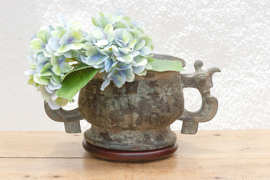 Antique Dragon Bronze Vase w/ Verdigris Patina