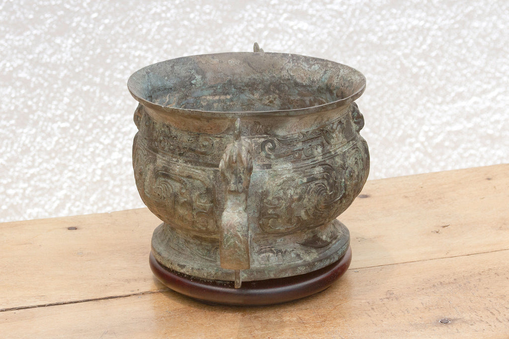 Antique Dragon Bronze Vase w/ Verdigris Patina