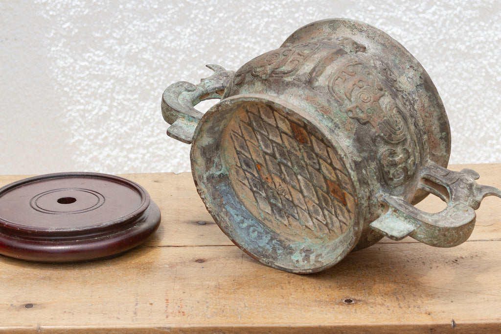 Antique Dragon Bronze Vase w/ Verdigris Patina