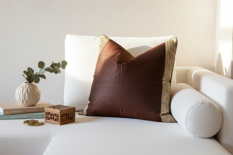 Bistre Festive Silk Euro Pillow Cover