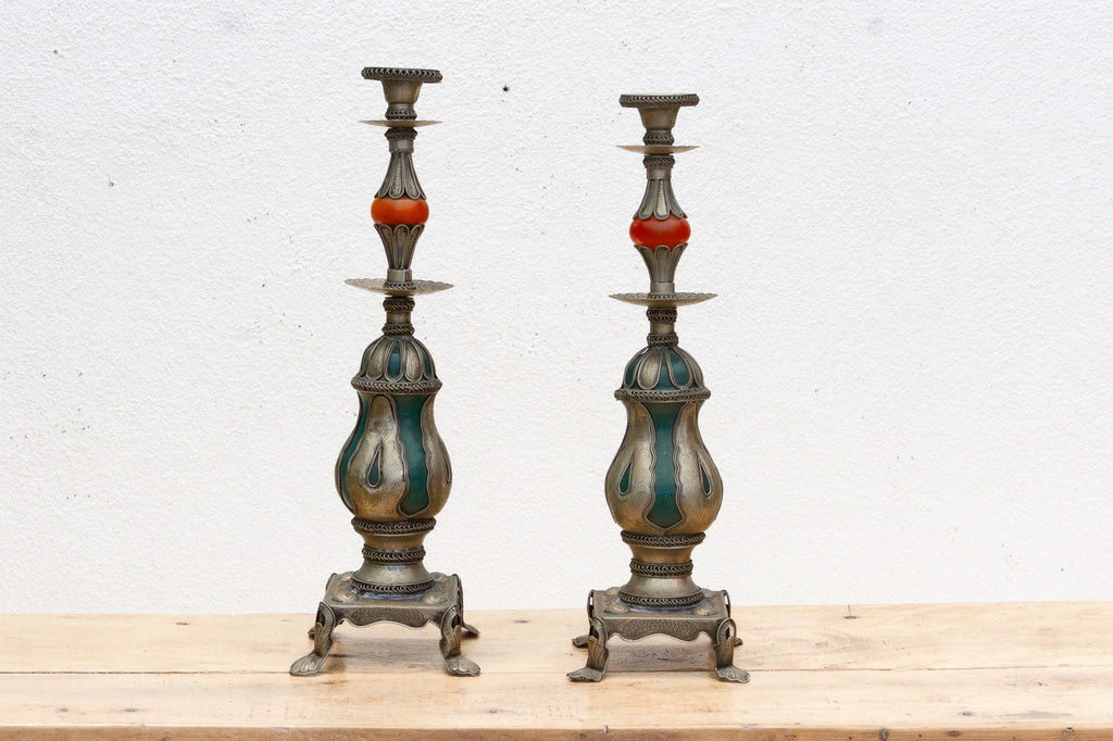 Pair of Ornate Vintage Tibetan Candleholders