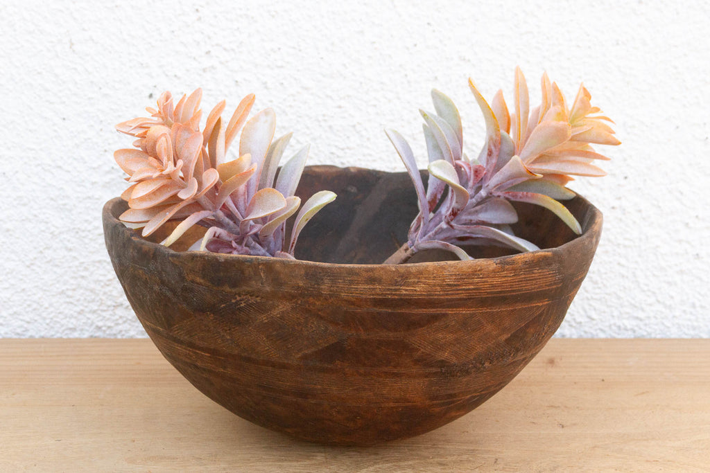 Handcarved African Rounded Wooden Bowl