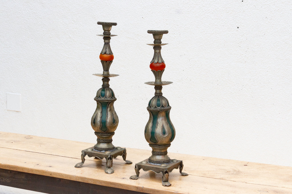 Pair of Ornate Vintage Tibetan Candleholders