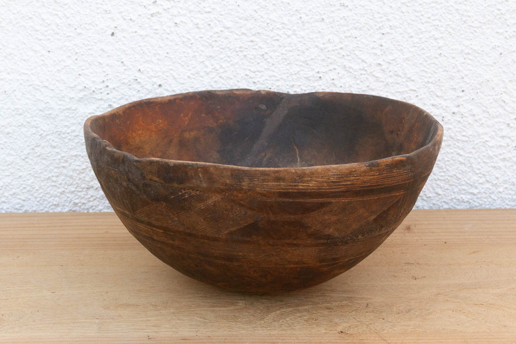 Handcarved African Rounded Wooden Bowl