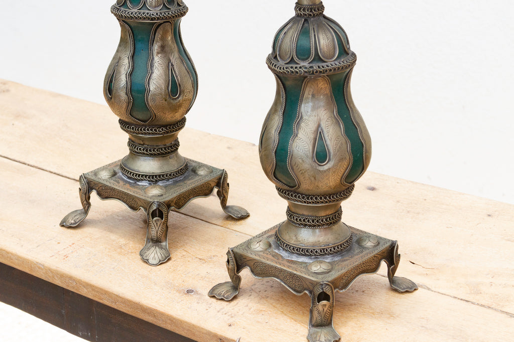 Pair of Ornate Vintage Tibetan Candleholders