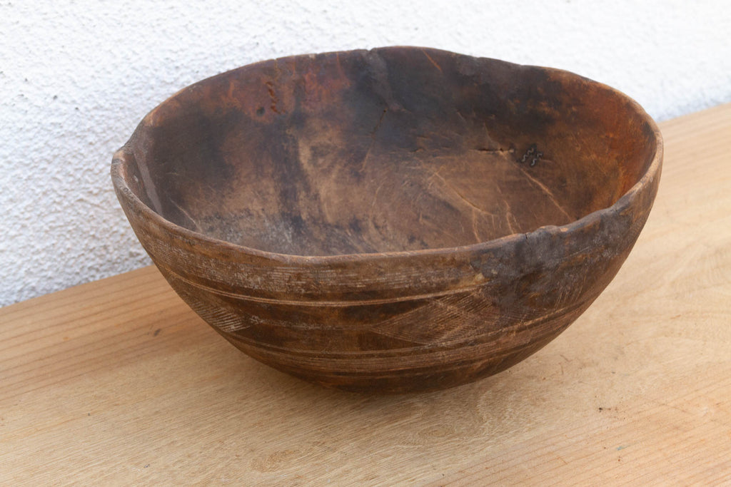 Handcarved African Rounded Wooden Bowl