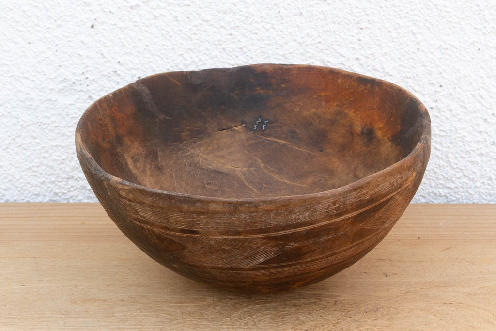 Handcarved African Rounded Wooden Bowl