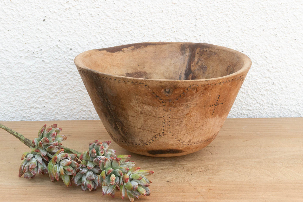 Rare Engraved Wooden African Bowl