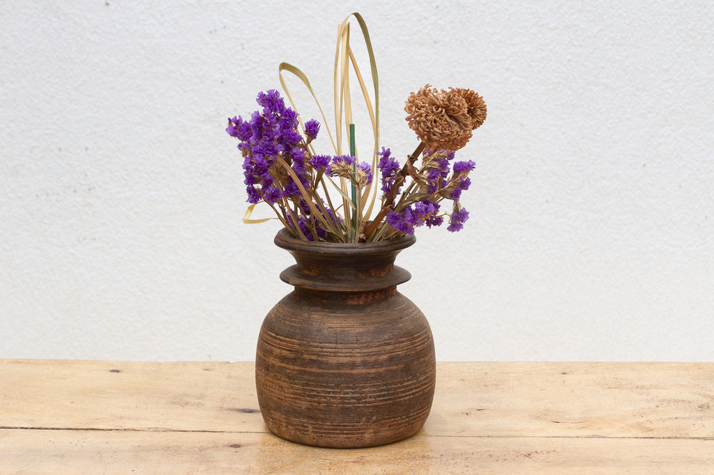 Antique Rustic Wooden Ghee Pot