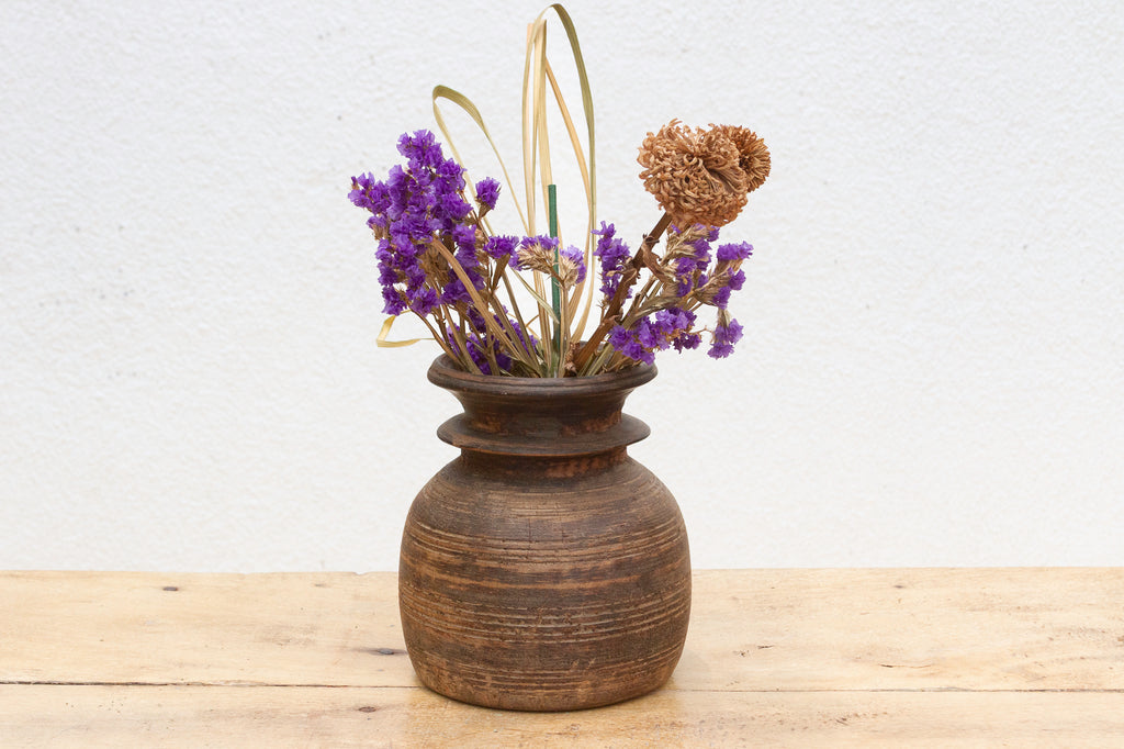 Antique Rustic Wooden Ghee Pot