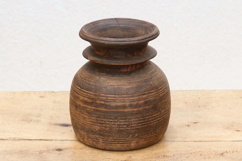 Antique Rustic Wooden Ghee Pot