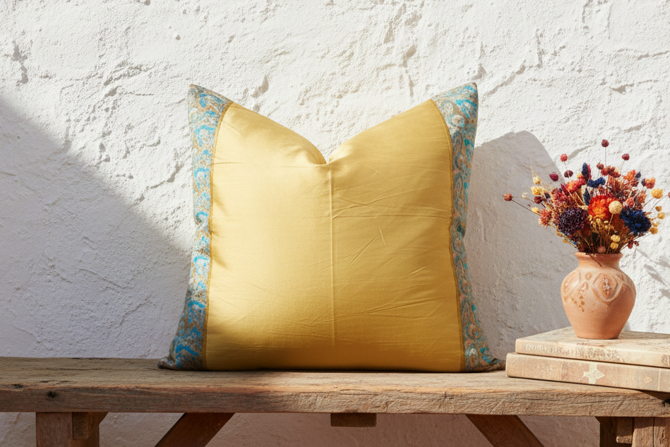 Gold Tan Festive Silk Euro Pillow Cover